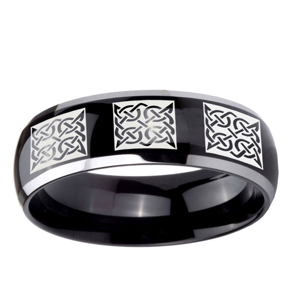 10mm Multiple Celtic Dome Glossy Black 2 Tone Tungsten Ring