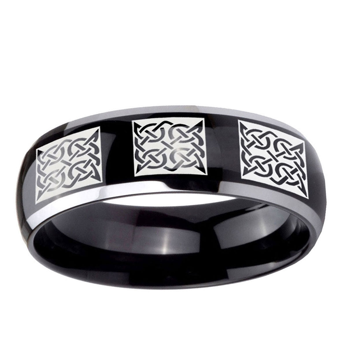 10mm Multiple Celtic Dome Glossy Black 2 Tone Tungsten Ring