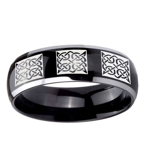 10mm Multiple Celtic Dome Glossy Black 2 Tone Tungsten Ring