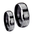 Multiple Celtic Dome Glossy Black 2 Tone Tungsten Couple Wedding Rings