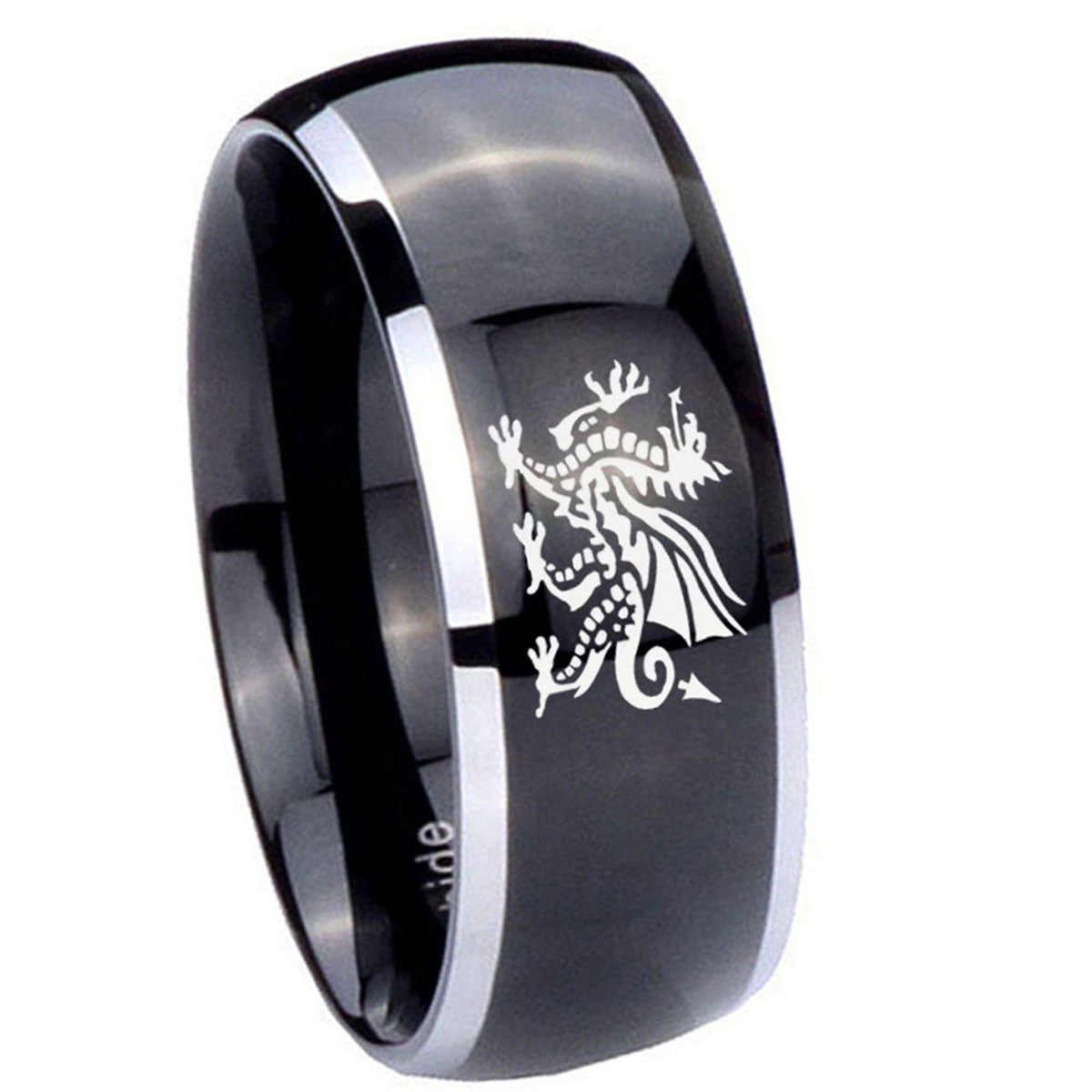 8mm Dragon Dome Glossy Black 2 Tone Tungsten Custom Ring