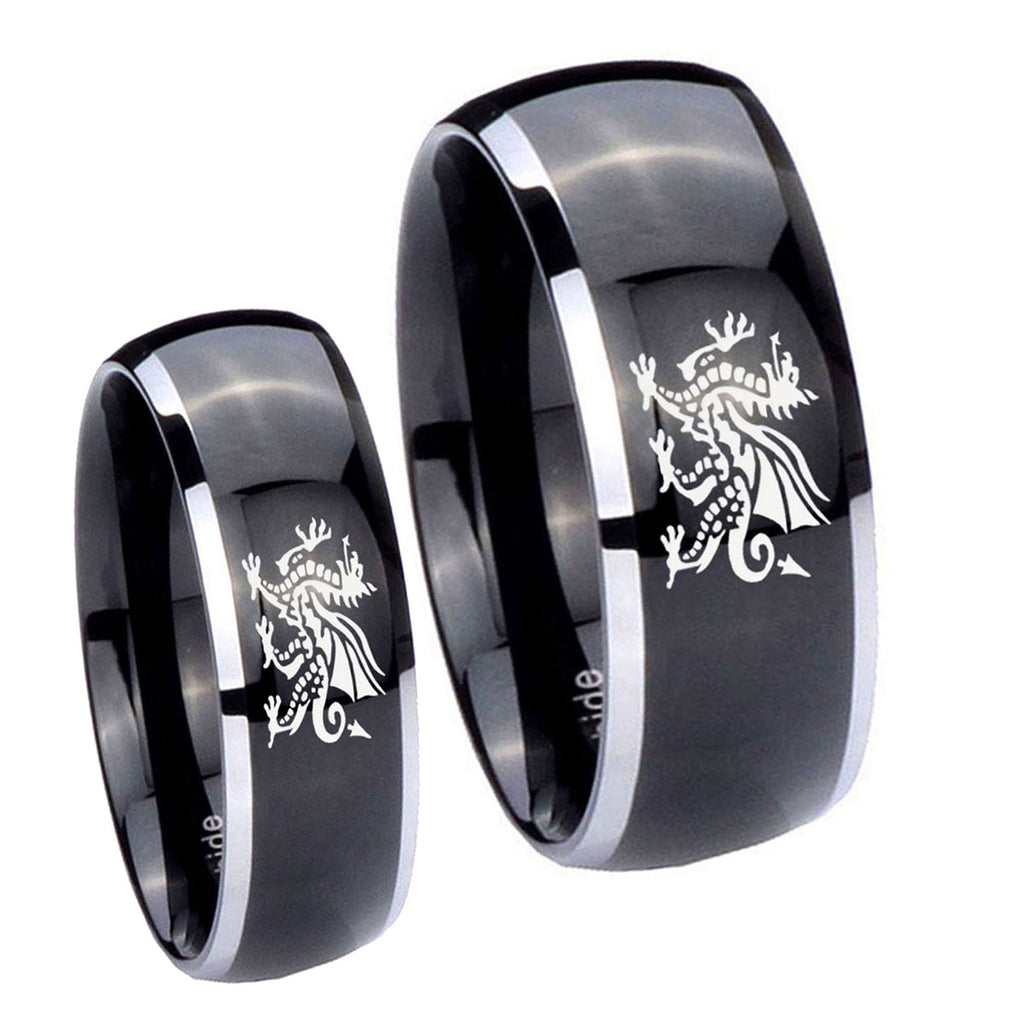 Dragon Dome Glossy Black 2 Tone Tungsten Wedding Ring Set