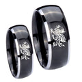 Dragon Dome Glossy Black 2 Tone Tungsten Wedding Ring Set