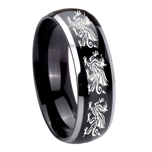 10mm-Multiple-Dragon-Dome-Glossy-Black-2-Tone-Tungsten-Carbide-Bands-Ring