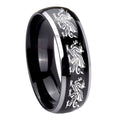 8mm Multiple Dragon Dome Glossy Black 2 Tone Tungsten Ring