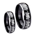 Multiple Dragon Dome Glossy Black 2 Tone Tungsten Mens Band Set
