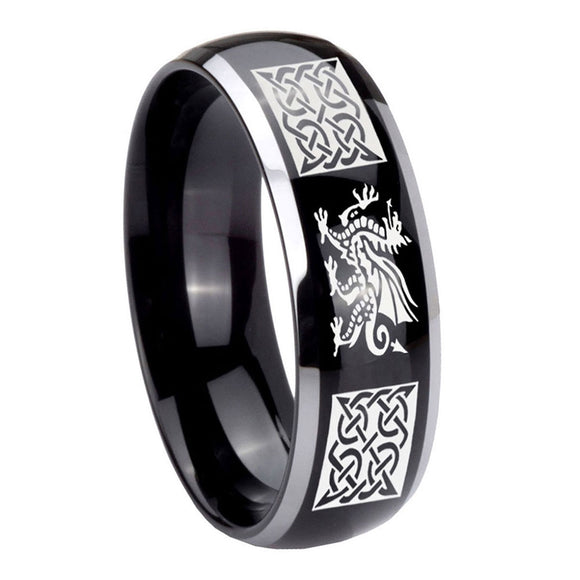 8mm-Multiple-Dragon-Celtic-Dome-Glossy-Black-2-Tone-Tungsten-Men's-Wedding-Band