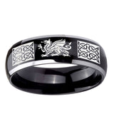 10mm Multiple Dragon Celtic Dome Glossy Black 2 Tone Tungsten Ring