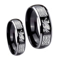 Multiple Dragon Celtic Dome Glossy Black 2 Tone Tungsten Bridal Ring Sets