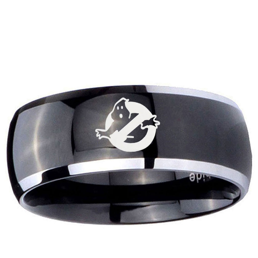 10mm Ghostbusters Dome Glossy Black 2 Tone Tungsten Ring