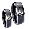 Ghostbusters Dome Glossy Black 2 Tone Tungsten Wedding Band Set