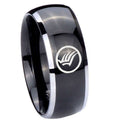 10mm Dome Glossy Black Middle Mass Effect Two Tone Tungsten Men's Ring