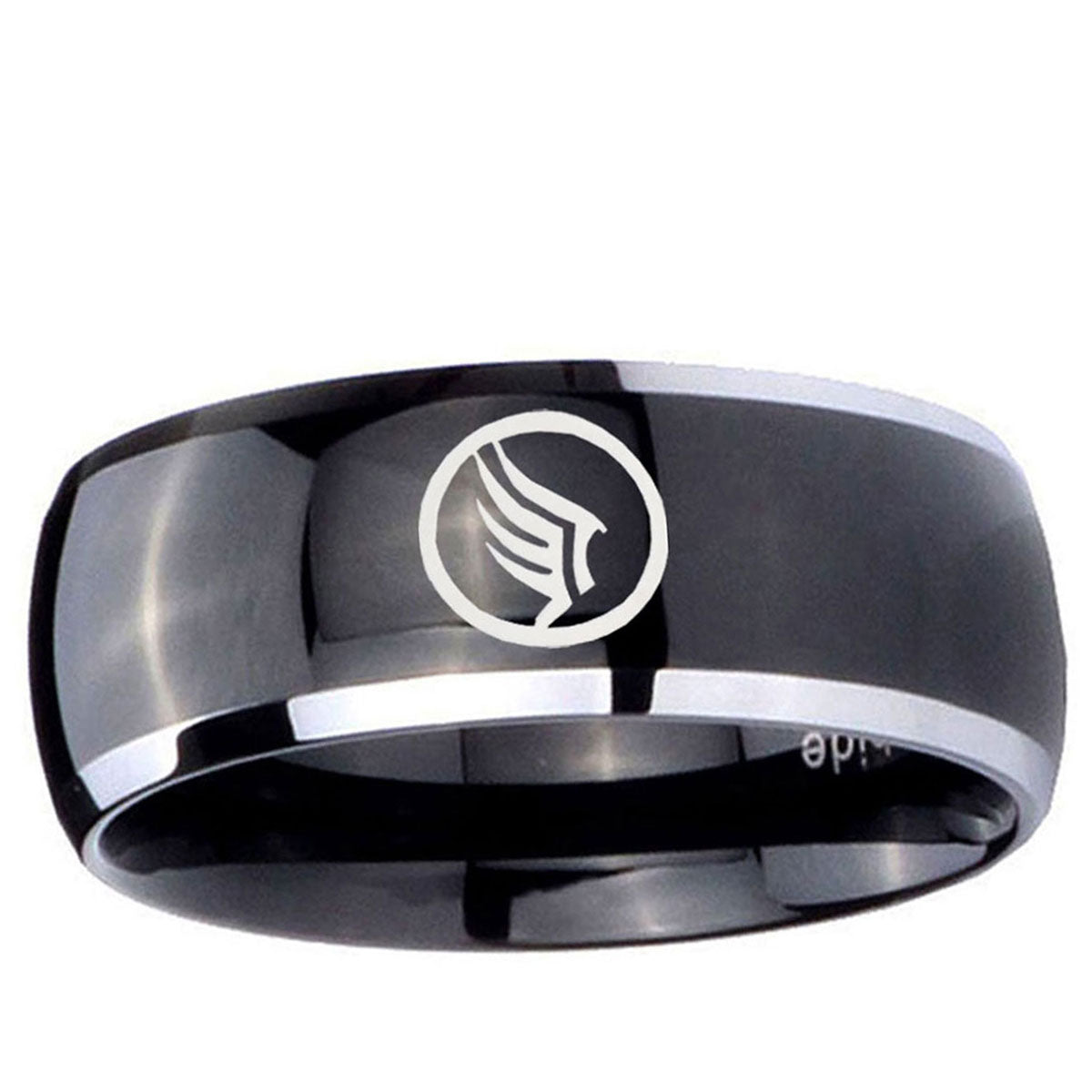 10mm Dome Glossy Black Middle Mass Effect Two Tone Tungsten Men's Ring