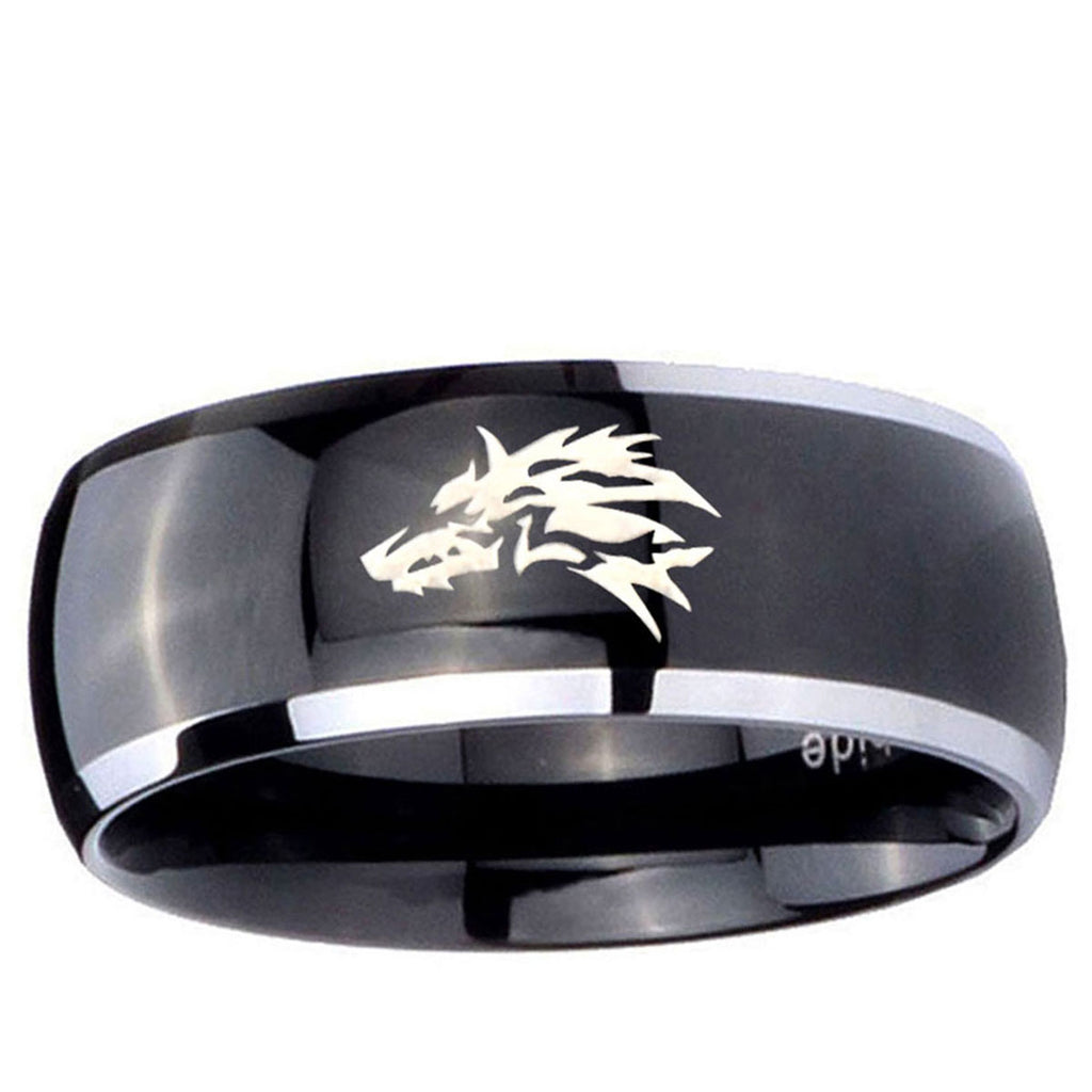10mm Wolf Dome Glossy Black 2 Tone Tungsten Ring