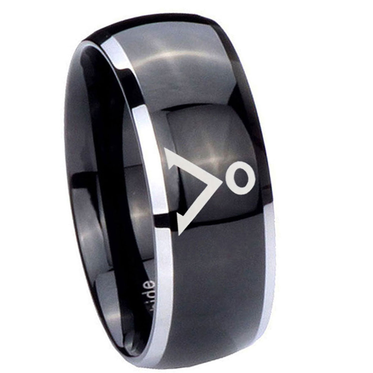 10mm Stargate Dome Glossy Black 2 Tone Tungsten Carbide Mens Wedding Ring