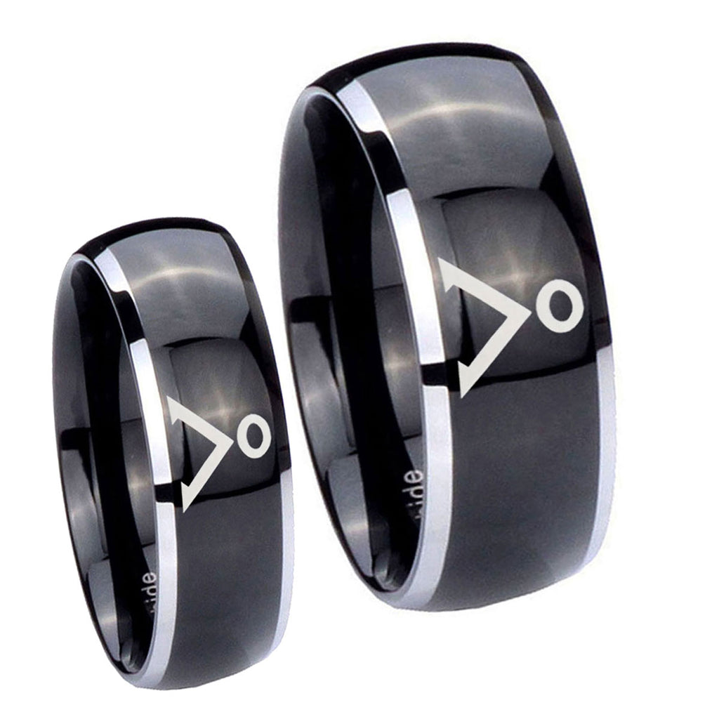 Stargate Dome Glossy Black 2 Tone Tungsten Mens Set Rings