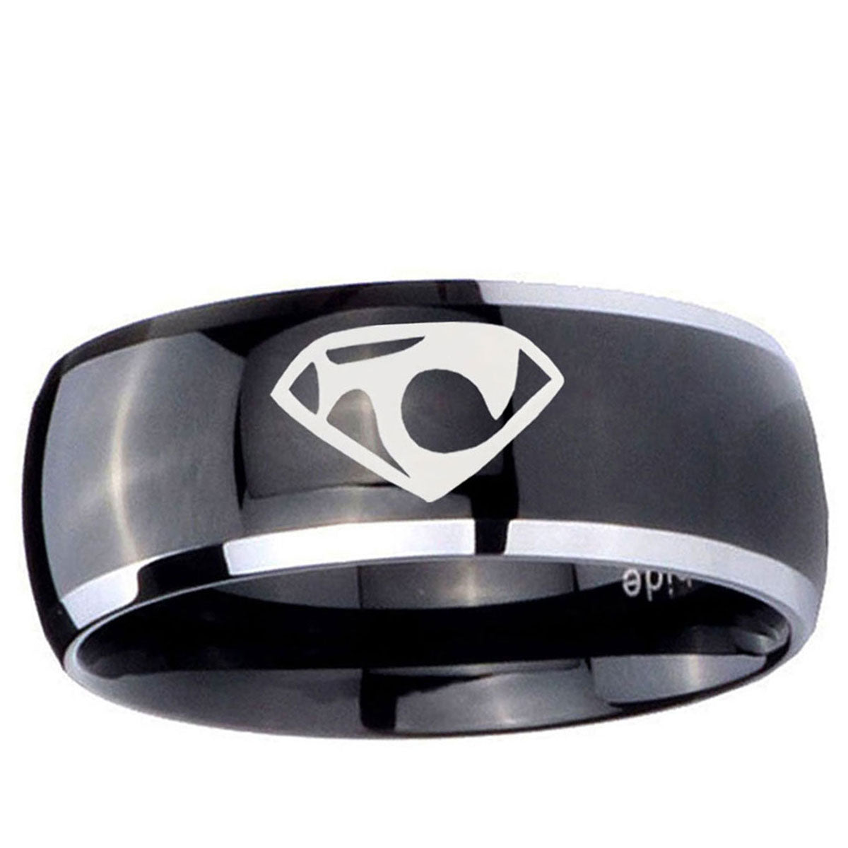 10mm House of Van Dome Glossy Black 2 Tone Tungsten Ring