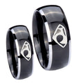 House of Van Dome Glossy Black 2 Tone Tungsten Bridal Set Ring