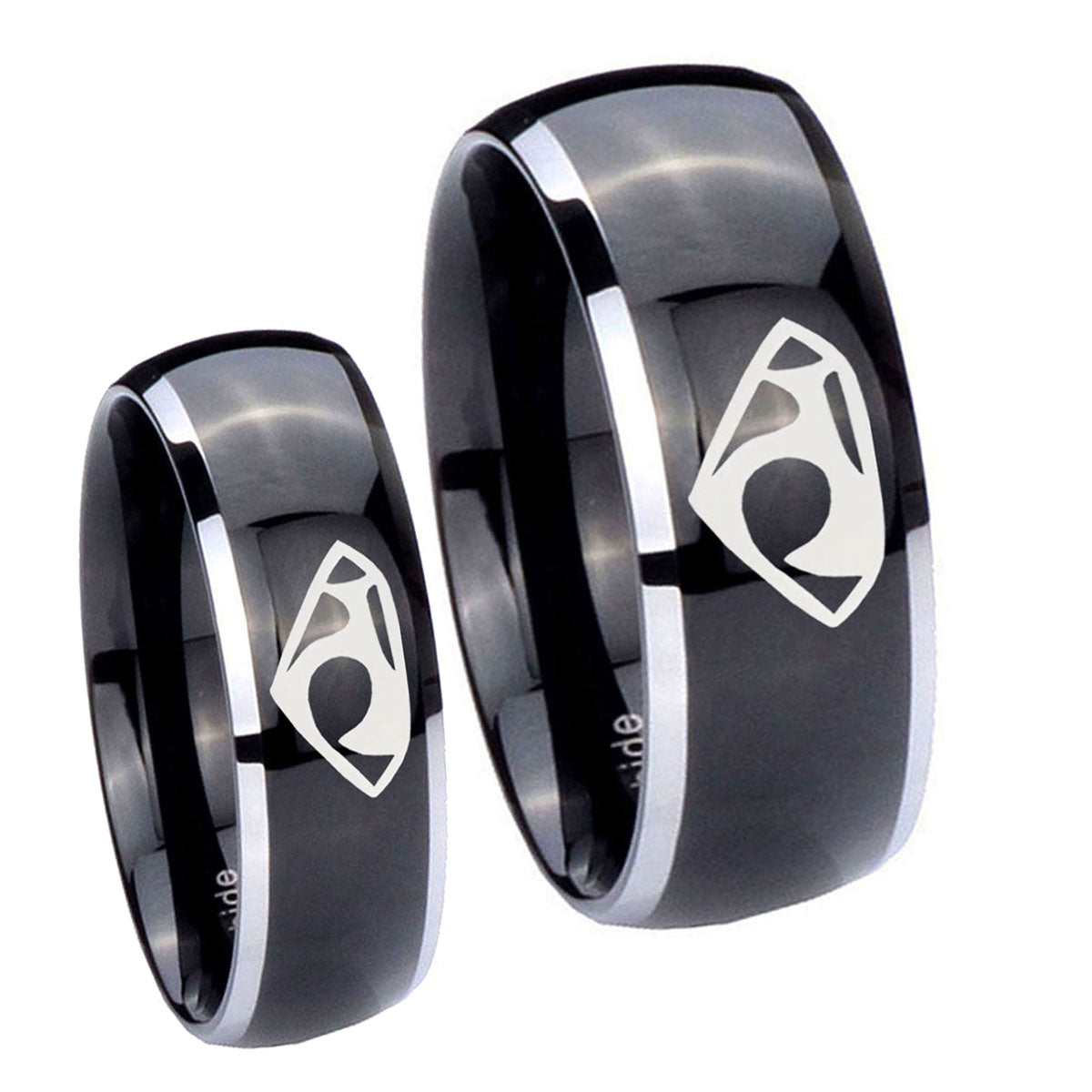 House of Van Dome Glossy Black 2 Tone Tungsten Bridal Set Ring