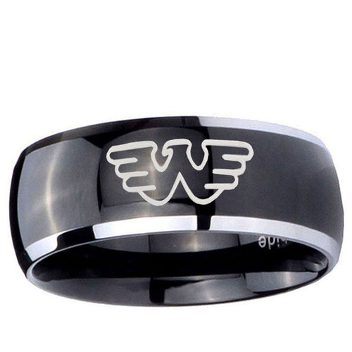 10mm Waylon Jennings Dome Glossy Black 2 Tone Tungsten Ring