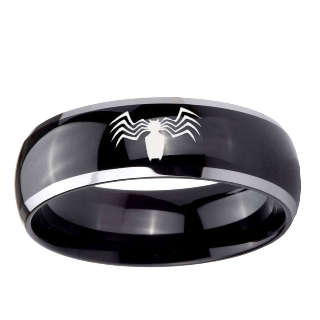 10mm Spider Dome Glossy Black 2 Tone Tungsten Ring