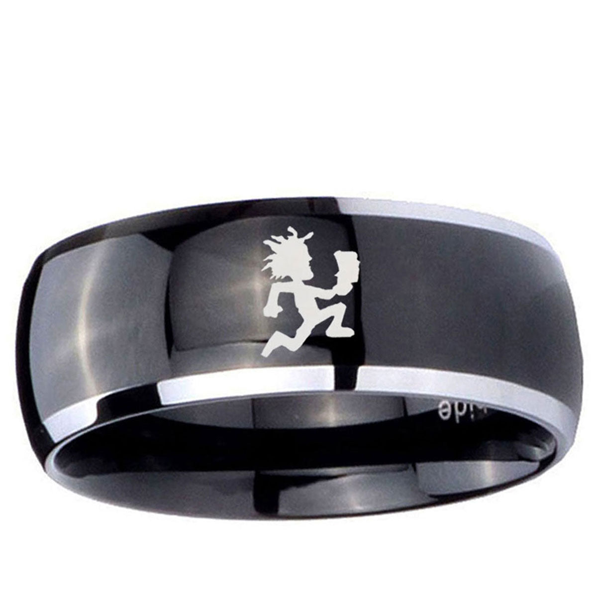10mm Hatchet Man Dome Glossy Black 2 Tone Tungsten Ring