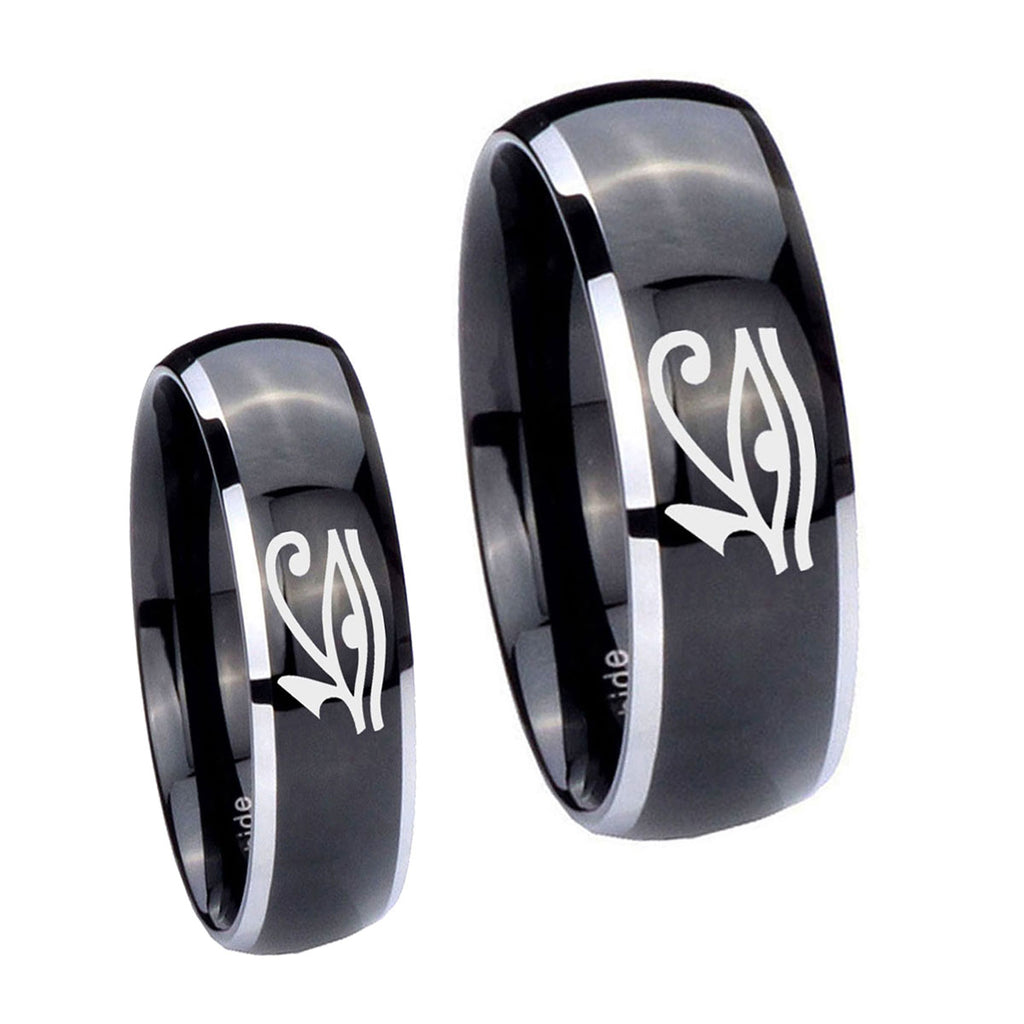 Seeing Eye Dome Glossy Black 2 Tone Tungsten Mens Band Set