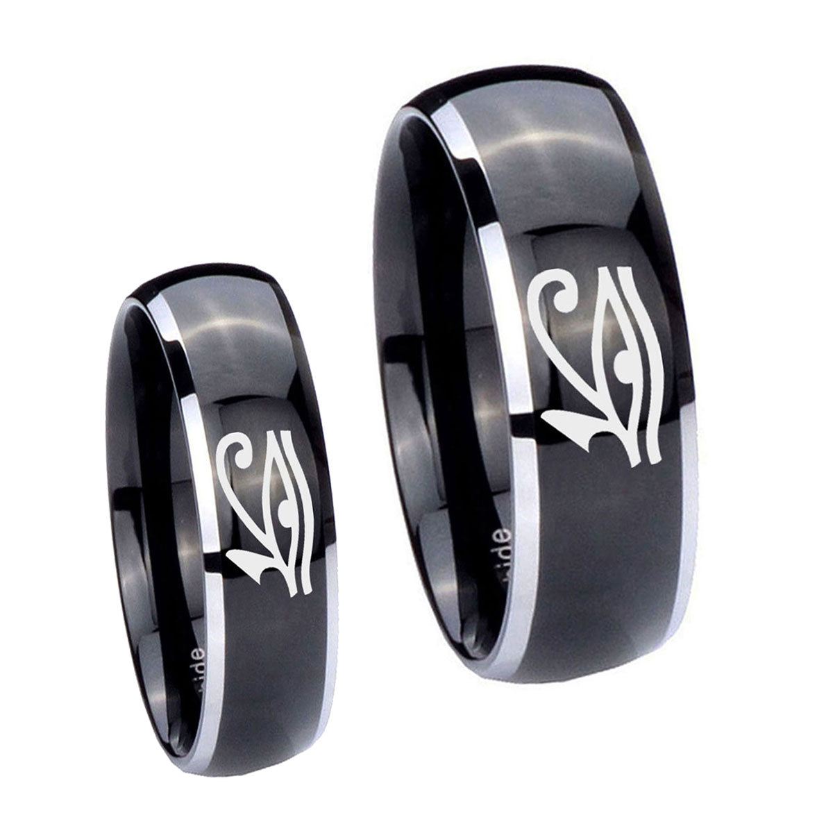 Seeing Eye Dome Glossy Black 2 Tone Tungsten Mens Band Set
