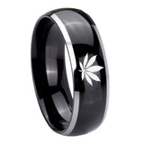 8mm-Marijuana-Leaf-Dome-Glossy-Black-2-Tone-Tungsten-Carbide-Engraved-Ring
