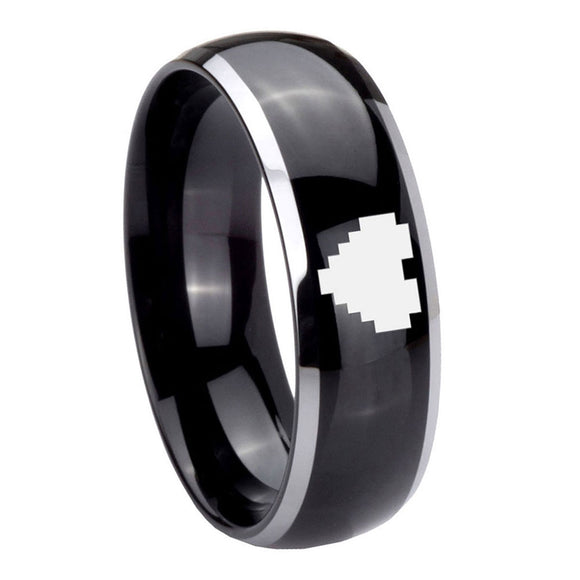 8mm-Glossy-Black-Dome-Zelda-Heart-2-Tone-Tungsten-Laser-Engraved-Ring