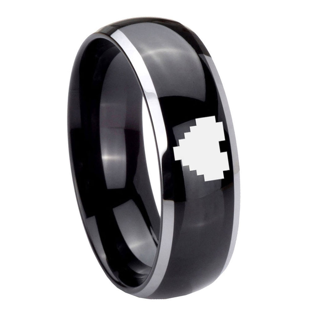 10mm Dome Glossy Black Middle Zelda Heart Two Tone Tungsten Men's Ring
