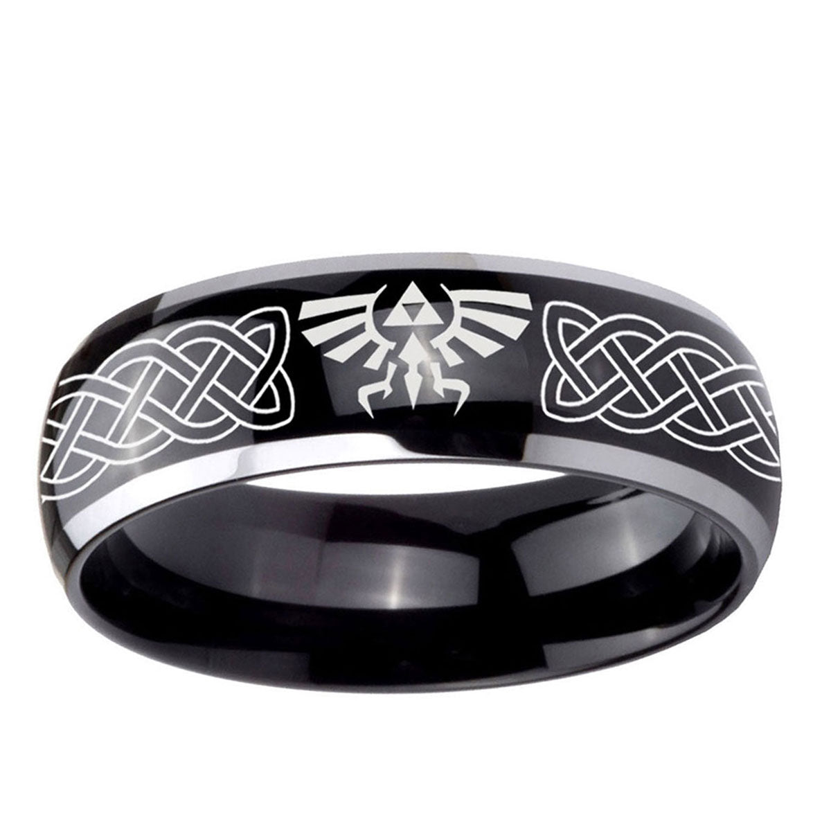 5mm Celtic Zelda Dome Glossy Black 2 Tone Tungsten Ring