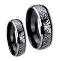 Celtic Zelda Dome Glossy Black 2 Tone Tungsten Wedding Set Ring