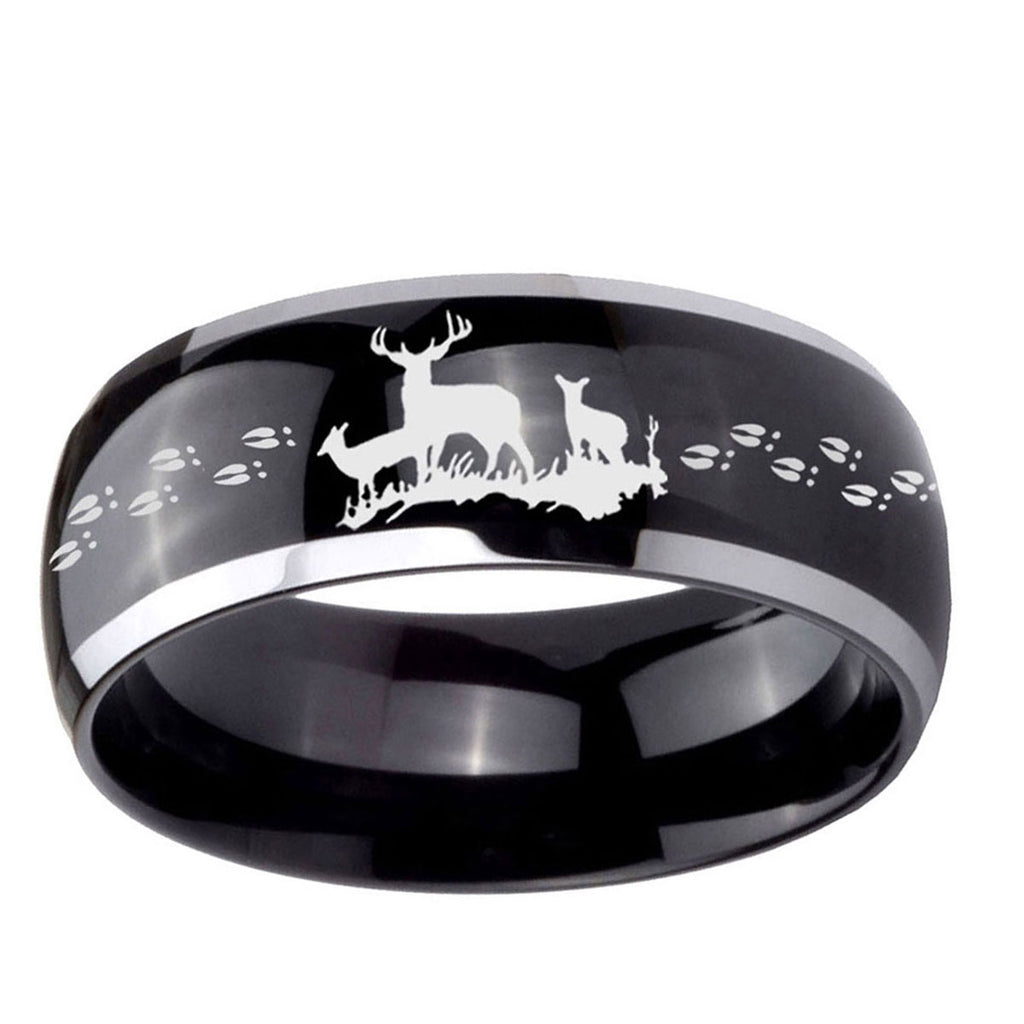 5mm Deer Hunting Dome Glossy Black 2 Tone Tungsten Mens Ring