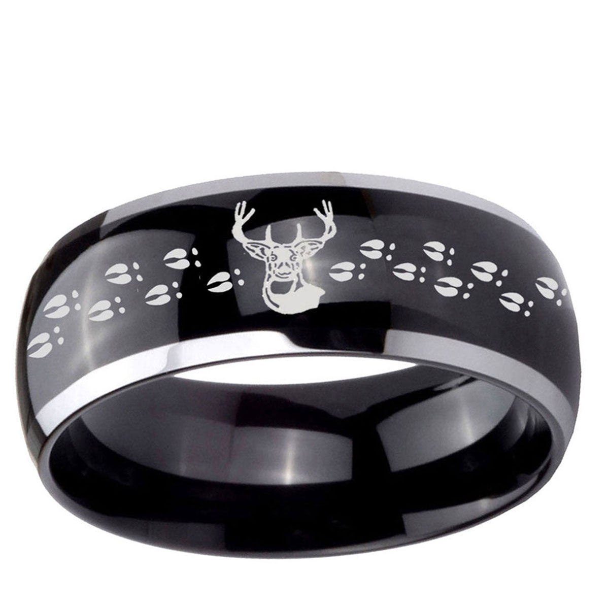 5mm Deer Antler Dome Glossy Black 2 Tone Tungsten Mens Ring