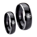 Skull Marijuana Leaf Dome Glossy Black 2 Tone Tungsten Wedding Ring Sets