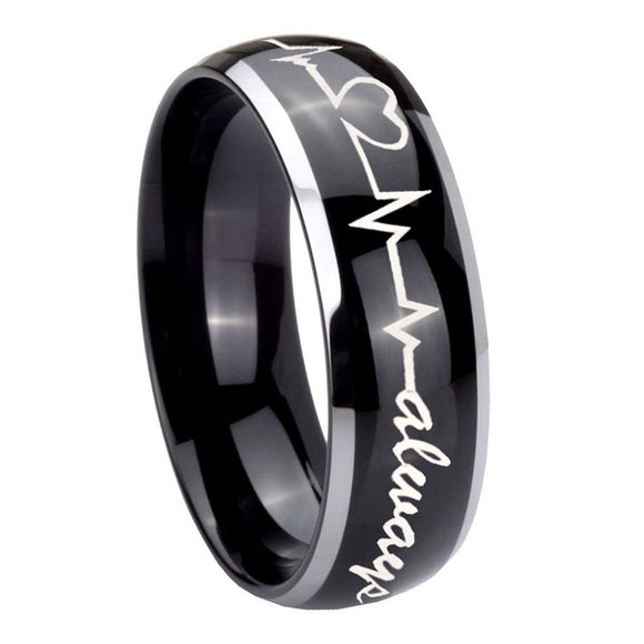10mm-Heart-Beat-forever-Heart-always-Dome-Glossy-Black-2-Tone-Tungsten-Men's-Ring