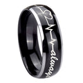 8mm Heart Beat forever Heart always Dome Glossy Black 2 Tone Tungsten Ring