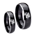 Om Aum Yoga Dome Glossy Black 2 Tone Tungsten Couple Band Set