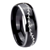 His Hers Baseball Stitch Dome Glossy Black 2 Tone Tungsten Men's Ring Set