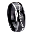 8mm Baseball Stitch Dome Glossy Black 2 Tone Tungsten Ring