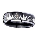 8mm-Hearts-and-Crowns-Dome-Glossy-Black-2-Tone-Tungsten-Men's-Engagement-Band