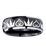5, 8mm Hearts and Crowns Dome Glossy Black 2 Tone Tungsten Men's Engagement Band