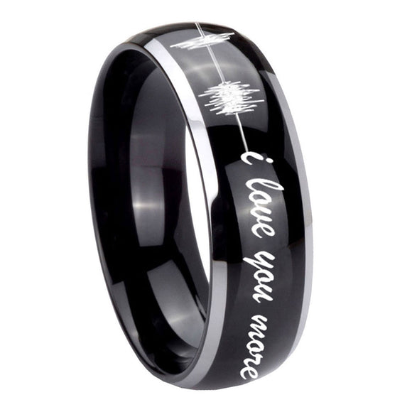 10mm-Sound-Wave-I-love-you-more-Dome-Glossy-Black-2-Tone-Tungsten-Engraved-Ring
