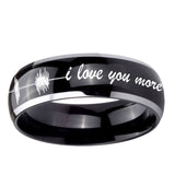 5, 8mm Sound Wave I love you more Dome Glossy Black 2 Tone Tungsten Ring