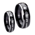Sound Wave, I love you more Dome Glossy Black 2 Tone Tungsten Wedding Ring Set