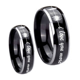 His Hers Sound Wave, I love you more Dome Glossy Black 2 Tone Tungsten Mens Ring Set