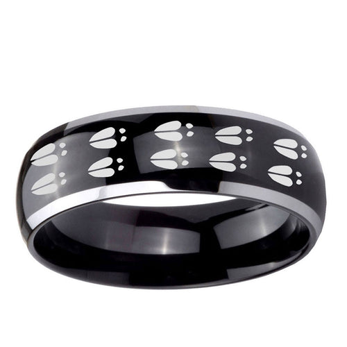10mm Deer Tracks Dome Glossy Black 2 Tone Tungsten Ring