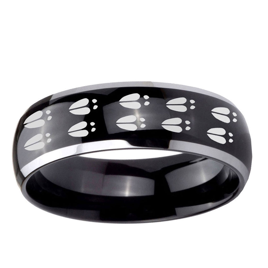 5mm Deer Tracks Dome Glossy Black 2 Tone Tungsten Men's Ring
