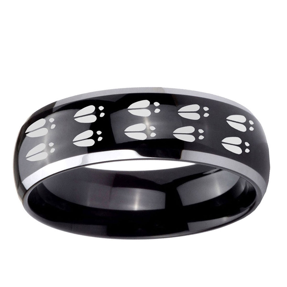 5mm Deer Tracks Dome Glossy Black 2 Tone Tungsten Men's Ring